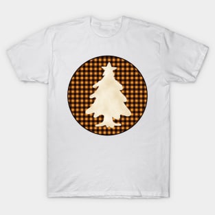 Christmas tree silhouette over a black and orange tile pattern T-Shirt